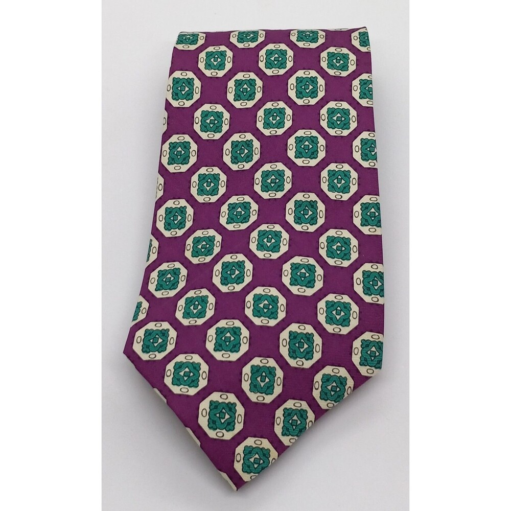 Polo Ralph Lauren Silk Necktie. Purple Men's Tie. Green & White Shapes USA  EUC